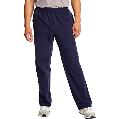 Hanes Essentials Sweatpants, Men’s Cotton Jersey Pants with Pockets, 33”, Navy, Large