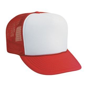 OTTO Polyester Foam Front 5 Panel High Crown Mesh Back Trucker Hat - Red/Wht/Red
