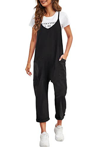 Nirovien Oversized Jumpsuits for Women Loose Fit Baggy Overalls with Pockets Sleeveless Onesies Casual One Piece Rompers(A-Black,S)
