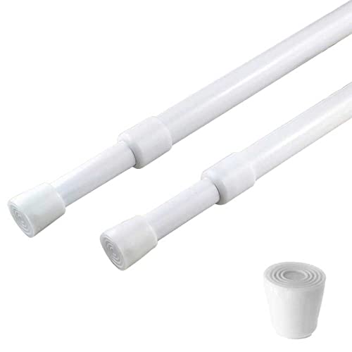 2 Pack Curtain Rod Adjustable 28-43 Inches，5/8' Diameter， White，Small Short Expandable Spring Loaded Tension Rods For Window, Bathroom, Cupboard,Kitchen