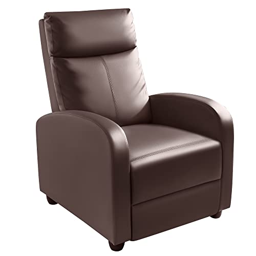 Homall Recliner Chair, Recliner Sofa PU Leather for Adults, Recliners Home Theater Seating with Lumbar Support, Reclining Sofa Chair for Living Room (Leather, Brown)