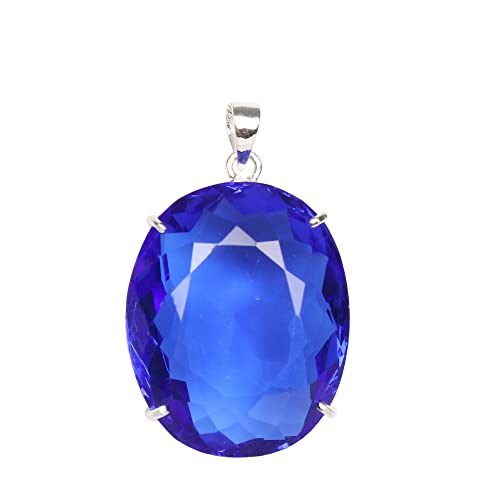 GEMHUB 100 Carat Blue Topaz Oval Cut Gemstone Crafted In 925 Sterling Silver Pendant Without Chain For Wedding Gifts