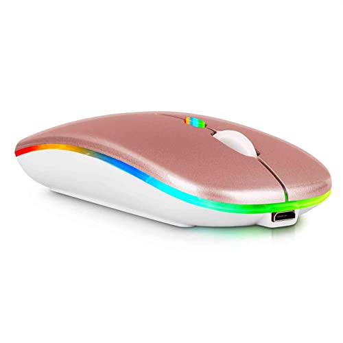 UrbanX 2.4GHz & Bluetooth Mouse, Rechargeable Wireless Mouse for Acer Chromebook Tab 10 Bluetooth Wireless Mouse for Laptop/PC/Mac/Computer/Tablet/Android RGB LED Rose Gold