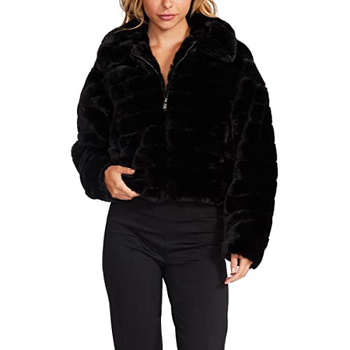 Steve Madden Just Fuzz Women’s Plush Faux Fur Slouchy Crop Jacket Black Size L