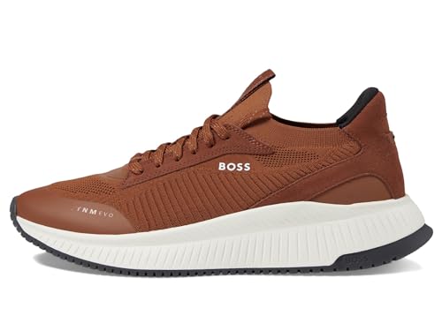 HUGO BOSS Men's Modern Knit Structure Running Sneakers, Copper Rust, 11