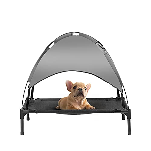 Zooba 31' Elevated Outdoor Dog Bed with Canopy, Cooling Raised Pet Cot with Removable Sunshade for Camping, Deluxe 600D PVC with 2x1 Textilene Dog Bed, Come w/Carry Bag
