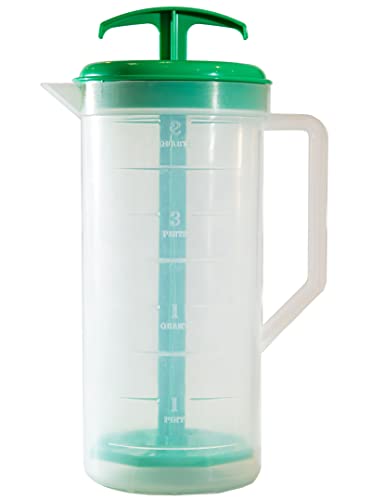 JBK Pottery - Mixing Pitcher for Drinks, Plastic Water Pitcher with Lid and Plunger with Angled Blades, Easy-Mix Juice Container, 2-Quart Capacity (Green, One)