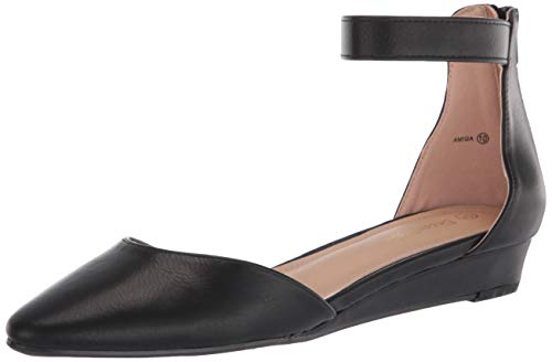 DREAM PAIRS Women's Black Pu Low Wedge Ankle Strap Flats Shoes Size 5 M US Amiga