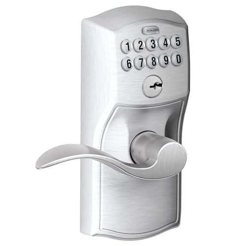 SCHLAGE FE595 CAM 626 ACC Camelot Keypad Entry with Flex-Lock and Accent Levers, Brushed Chrome