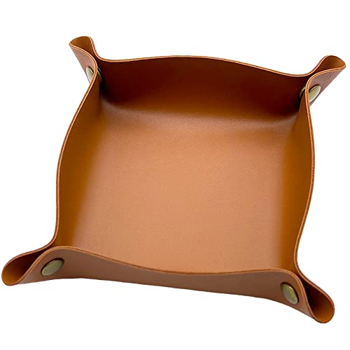 Banugo Valet Tray, EDC Catchall Tray for Keys, Watches, Jewelry, Coin and Wallet, Desktop Organizer (Brown-S)