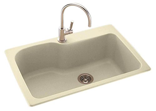 Swanstone KS03322SB.037 Solid Surface 1-Hole Drop in Single-Bowl Kitchen Sink, 33-in L X 22-in H X 10-in H, Bone