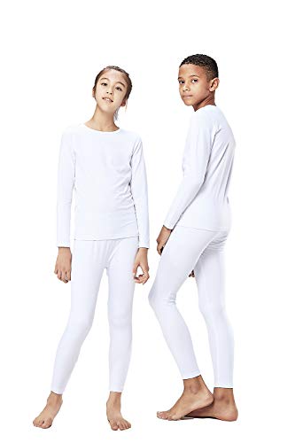 DEVOPS Boys and Girls Thermal Underwear Long Johns Set with Fleece Lined (Small, White)