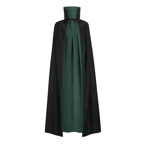 LMYOVE Black and Green Reversible Cloak Halloween Christmas Cape Vampire Costume Masquerade Dracula Magician Devil Cosplay Stand Collar for Adult Kids(75CM/29)