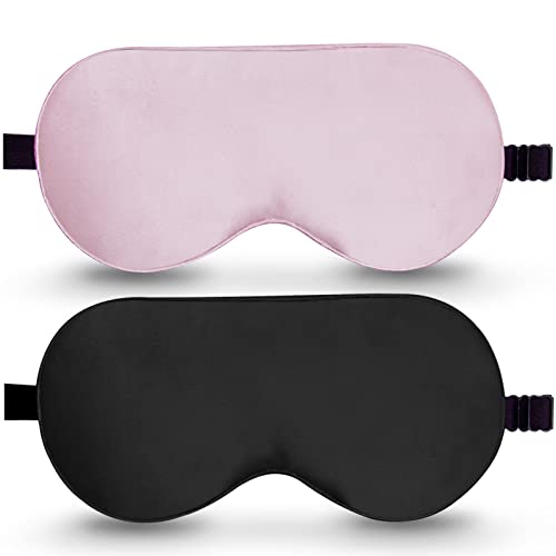 Sleep Mask, 2 Pack 100% Real Natural Pure Silk Eye Mask with Adjustable Strap for Sleeping, BeeVines Eye Sleep Shade Cover, Blocks Light Reduces Puffy Eyes Gifts
