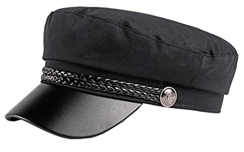 Brcus Men Women Yacht Captain Sailor Hat Newsboy Cabbie Baker Boy Peaked Beret Cap Black