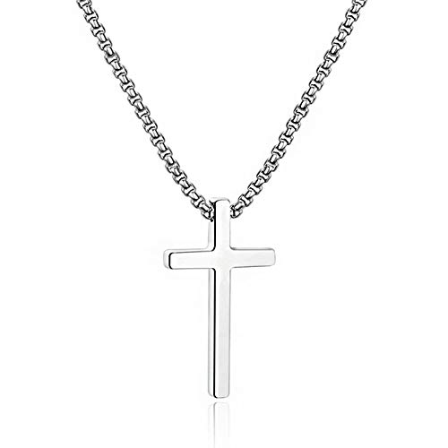 M MOOHAM Cross Pendant Necklaces for Men Women Cross Chain 18 Inch Silver Jewelry, Crucifix Necklace Men, Gifts for Brother Papa Men Grandpa, Teenage Teen Gifts Ideas
