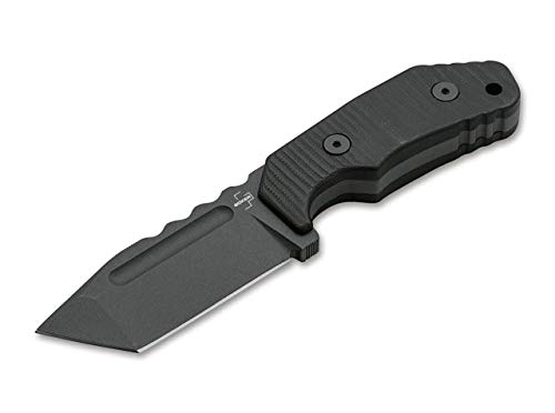 Boker Plus Little Dvalin Fixed Blade EDC Knife, G10 Handles Black Coated D2 Steel with Black Kydex Sheath, Designed by Dirk Hofmeister (Tanto)
