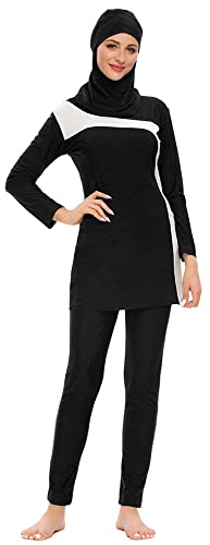 Wowdecor Muslim Swimsuits for Women Modest Swimwear 3 Piece Islamic Long Sleeve Burkini (L, Black)