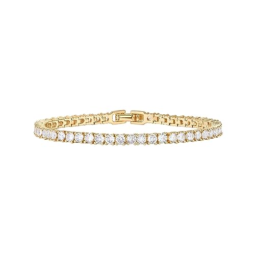 PAVOI 14K Gold Plated 3mm Cubic Zirconia Classic Tennis Bracelet | Gold Bracelets for Women | Size 6.5-7.5 Inch