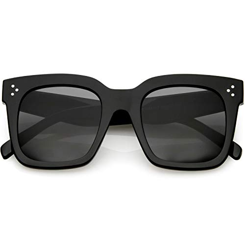 zeroUV - Oversized Fashion Retro Square Sunglasses for Women Vintage Style 50mm (Black/Smoke)