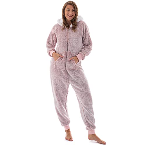The Big Softy - Adult Onesie Pajamas for Women, Teddy Fleece Womens Onesie Pajamas, Fuzzy Pajama Onesies for Women, Teens PJs (Medium, Pink)