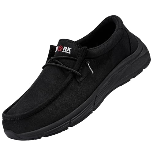 Men‘s Slip On Work Shoes Non Slip Work Shoes Boat Shoes Food Service Loafers Kitchen Chef Shoes Slip Resistant Fishing Driver Canvas Casual Walking Shoes /11US/Black