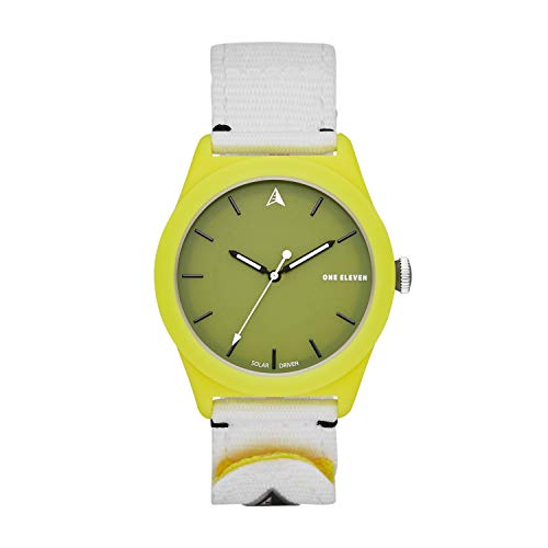 One Eleven (111) SWII Solar-Powered Bio-Plastic and rPet Recycled Fabric Watch, Color: Yellow, White (Model: CBOE2019)