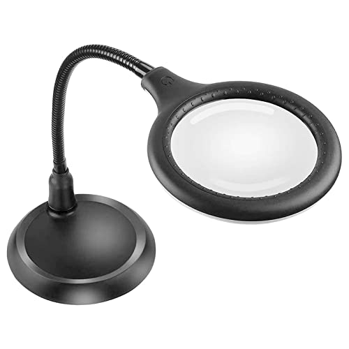 Delixike Magnifying Glass with Light and Stand,5X Dimmable Magnifying Lamp,Hands Free Magnifier with Light for Reading,Hobbies,Crafts,Workbench,Close Work