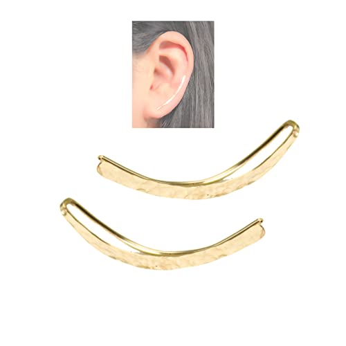 14K Gold Filled Hammered Pair of Ear Climber Earrings, Ear Crawlers, Long Curved Clip On Pins