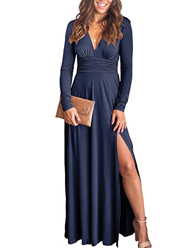 ANRABESS Women's Long Sleeve Sexy Deep V Neck High Waist Slit Cocktail Party Evening Maxi Dress Semi Formal Wedding Guest Prom Dresses 2023 Elegant Graduation Dress 586-zangqing-M