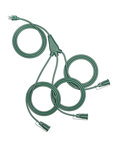 DEWENWILS 25 Ft Outdoor Extension Cord Multiple Outlets for Christmas, Evenly Spaced 3 Outlets Plugs with Safety Cover, 16/3 SJTW Weatherproof Wire for Outdoor Lights and Holiday Decorations
