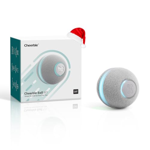 Cheerble Smart Interactive Cat Toy, Automatic Moving Bouncing Rolling Ball for Indoor Cat Kitten, Peppy Pet Ball with Lights and Bell, Grey