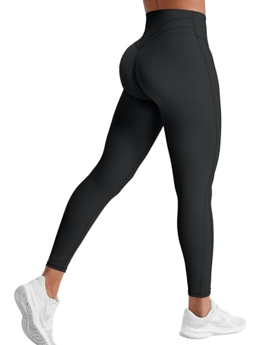 YEOREO Workout Leggings for Women Tummy Control Butt Lifting Leggings High Waisted Cross Waist Gym Yoga Compression Pants Black M