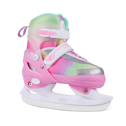 LEVYTEMP Adjustable Ice Skates for Kids Girls Women- Gradient Pink Youth Ice Skating Shoes - Sizes S, M, L - Ice Skates for Outdoor and Rink