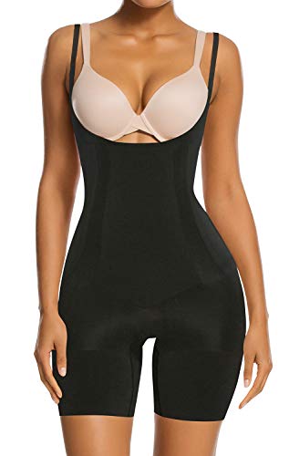 SHAPERX Shapewear for Women Tummy Control Open Bust Thigh Slimmer Body Shaper, SZ2490293-Black-M