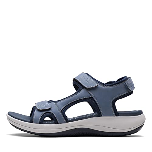 Clarks Women's Mira Bay Flat Sandal, Denim Blue Textile, 8.5
