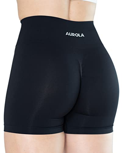 AUROLA Dream Collection Workout Shorts for Women Scrunch Seamless Soft High Waist Gym Shorts,Dark Black,M