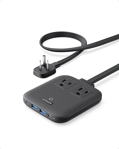 Anker Nano Charging Station(67W Max), 6-in-1 USB C Power Strip for iPhone 15/14 and MacBook, with Flat Plug and 5ft Thin Undetachable Extension Cord,2 AC,2 USB A,2 USB C, for Home&Office(Black Stone)