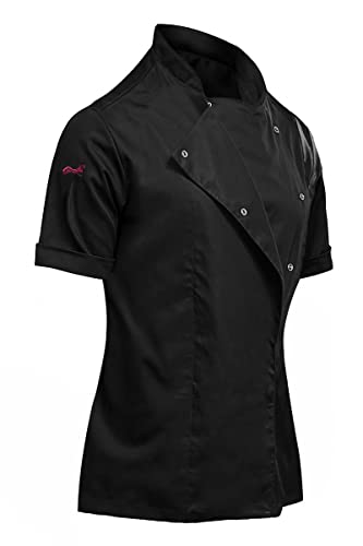 Chef Coat for Women Stretch Cotton Short Sleeve Women's Chef Jacket Professional Cooking Uniform Slim fit - Black M