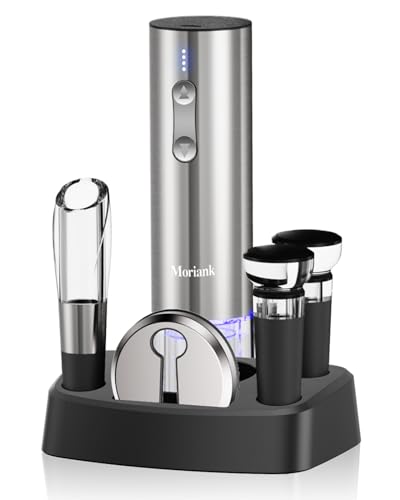 Electric Wine Opener Set with Stand, Wine Gift Set with Rechargeable Wine Opener, Wine Aerator, Vacuum Stoppers and Foil Cutter, 6-in-1 Wine Bottle Opener Set for Home Party Bar Outdoor Gift