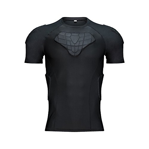 TUOY Padded Compression Shirt Padded Football Shirt Rib Chest Protector Shirt