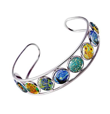 Van Gogh Cuff Bracelet Art Pattern Under Glass Dome Jewelry Handmade