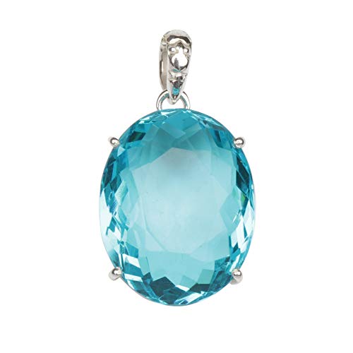 GEMHUB Approx 135 Ct. Blue Topaz Gemstone Pendant Without Chain, 925 Sterling Silver Oval Shape Topaz Pendant Without Chain