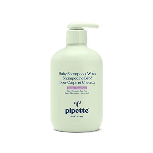 Pipette Baby Shampoo and Body Wash - Vanilla + Ylang Ylang, Tear-Free Bath Time, Hypoallergenic, Moisturizing Plant-Derived Squalane, Non-Toxic, Sulfate Free, 11.8 fl oz
