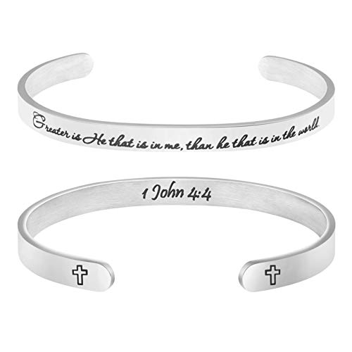Memgift Bereavement Gifts for Her Encouragement Scripture Bracelet Greater is he that is in me, than he that is in the world 1 John 4:4'