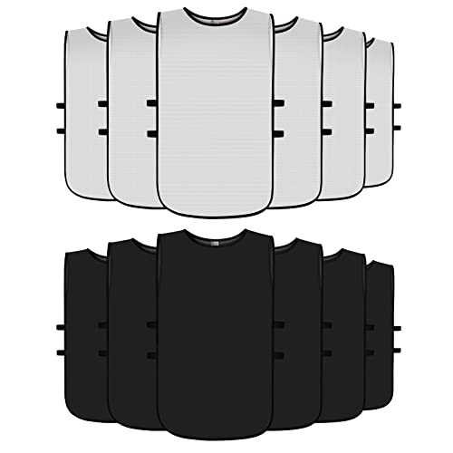 Graunton Pinnies for Youth Scrimmage Team Practice Vests Jerseys for Sports Basketball, Soccer, Football, Breathable (12 Jerseys), Large,6 White + 6 Black