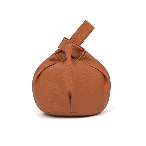 CORAID Women's Small Tote Bag for Women Soft Leather Top Handle Bag Wristlet Knot Pouch Purses and Handbags Brown