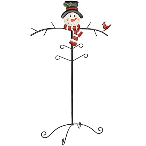 The Lakeside Collection Freestanding Christmas Stocking Holder with Snowman and Twig-Look Hangers