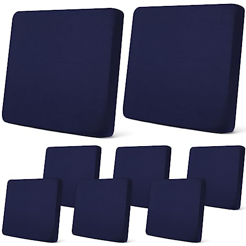 Newwiee 8Pcs Patio Stretch Sofa Cushion Cover Outdoor Cushion Cover Replacement Patio Furniture Cushions Couch Slipcovers Chair Seat Cover Soft Flexibility Protector(Navy, Waterproof Pure)