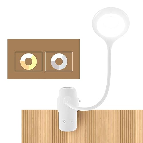 LACOKI LED Reading Light, 28 LEDs USB Rechargeable 3 Color x 3 Brightness with Safety Switch, Eye Protection Book Light for Reading in Bed, Touch Control Clip Desk Lamp (White)